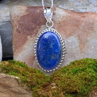 an image of a Sterling Silver Laced Lapis Oval Pendant