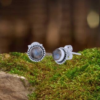 an image of a pair of Round Labradorite Sterling Silver Stud Earrings