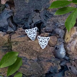 an image of a pair of Leopard Face Sterling Silver Stud Earrings