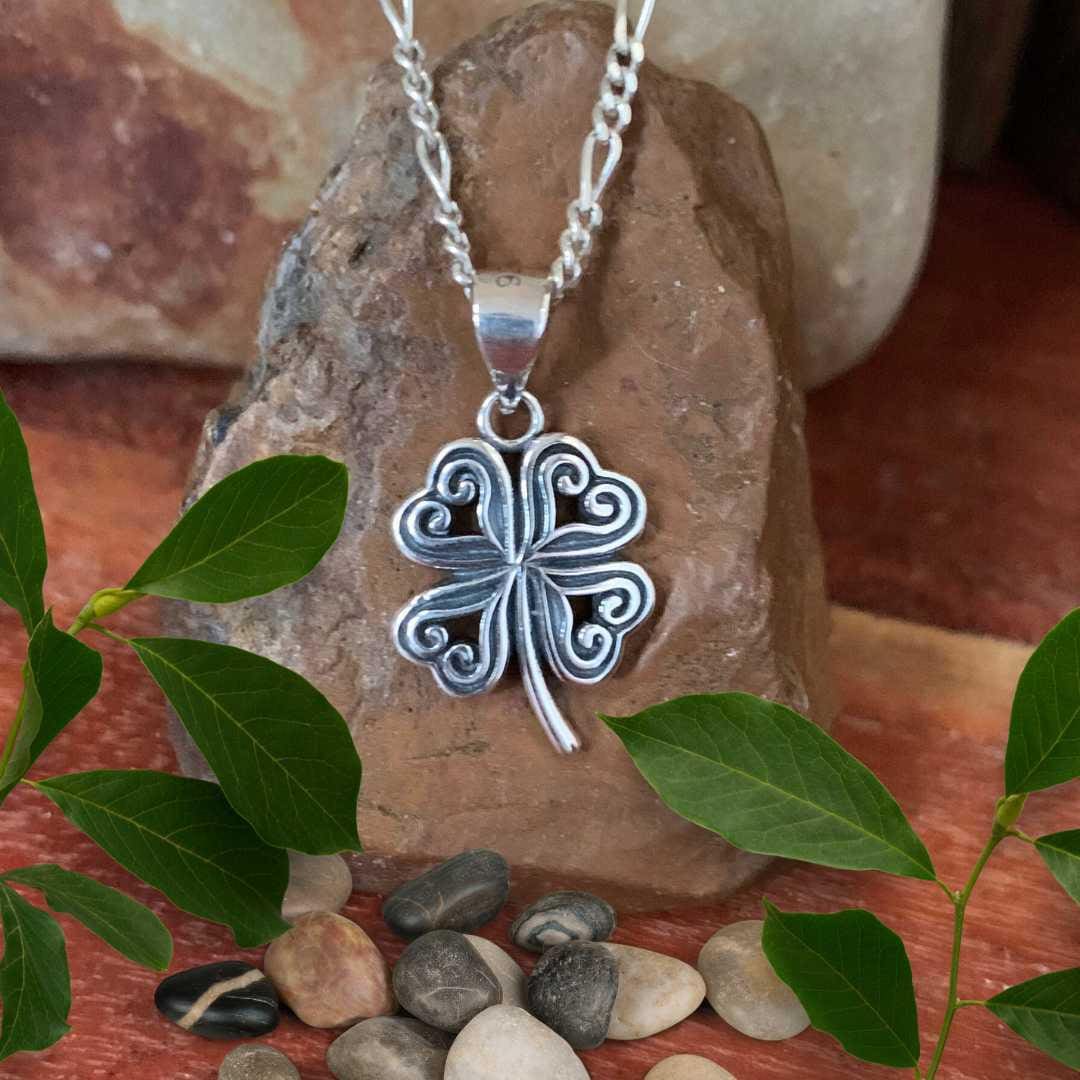 an image of a pair of Sterling Silver Four Leaf Hearts Clover Pendant