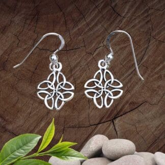an image of a pair of Interwoven Sterling Silver Triquetra Celtic Earrings with dangle