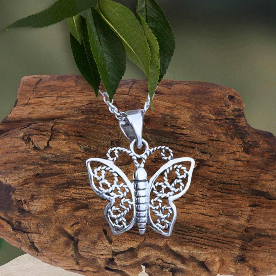 an image of a Dainty Sterling Silver Filigree Butterfly Pendant