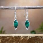 an image of a pair of Petite Marquise Malachite and Sterling Silver Earrings