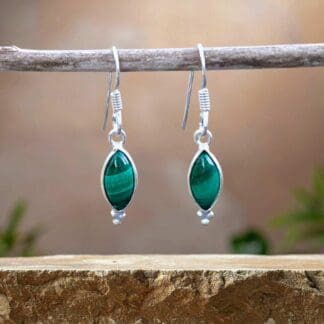 an image of a pair of Petite Marquise Malachite and Sterling Silver Earrings