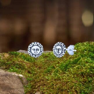 an image of a pair of Sterling Silver Sun with Border Stud Earrings that are .311 inches in diameter