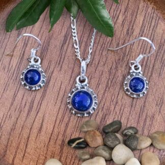 an image of a Dainty Sterling Silver Lapis Lazuli Pendant and Earrings Set