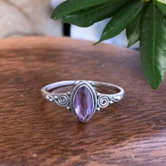 Dainty Marquise Amethyst and Sterling Silver Ring