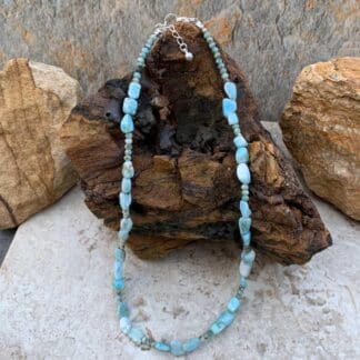 an image of a Larimar Smooth Chips and Faceted Beads Necklace