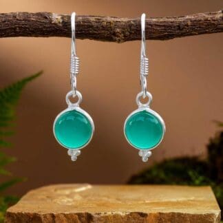 an image of a pair of Petite Round Green Onyx and Sterling Silver Earrings