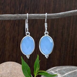 Blue Chalcedony and Sterling Silver Oval Earrings