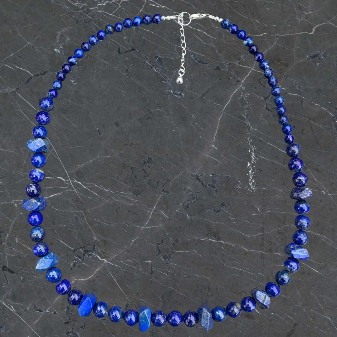 an image of a Beaded Lapis Lazuli and Sterling Silver Necklace