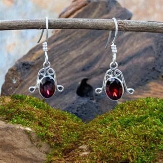 an image of a pair of Oval Faceted Garnet and Sterling Silver Earrings