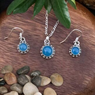 Sterling Silver and Blue Chalcedony Pendant and Earrings Set