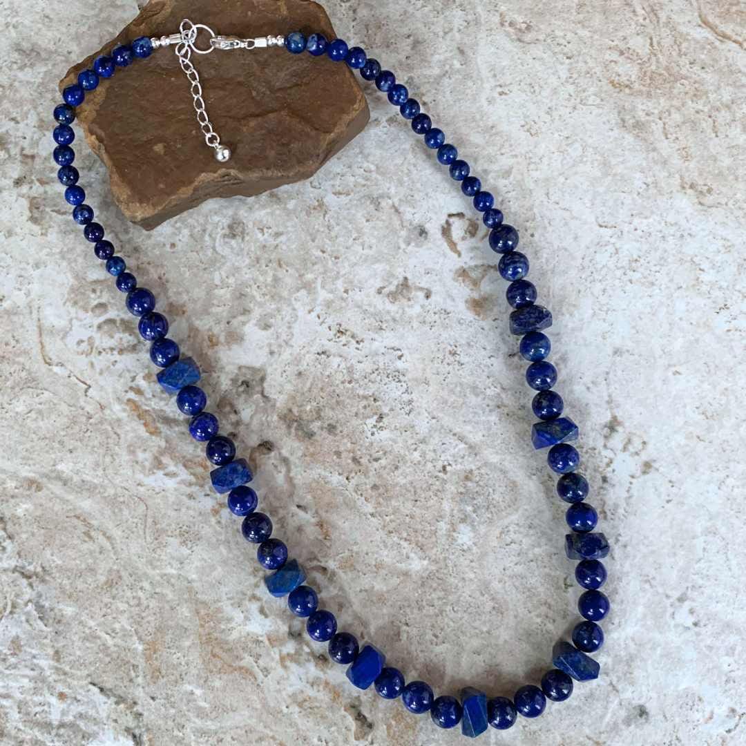 an image of a Beaded Lapis Lazuli and Sterling Silver Necklace