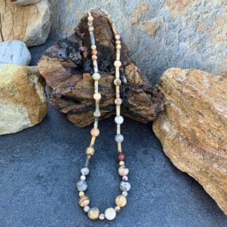 an image of a Crazy Lace Agate Round and Tube Beads Necklace