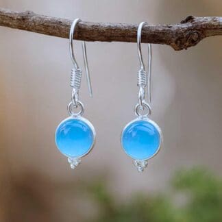 an image of a pair of Petite Round Blue Chalcedony and Sterling Silver Earrings