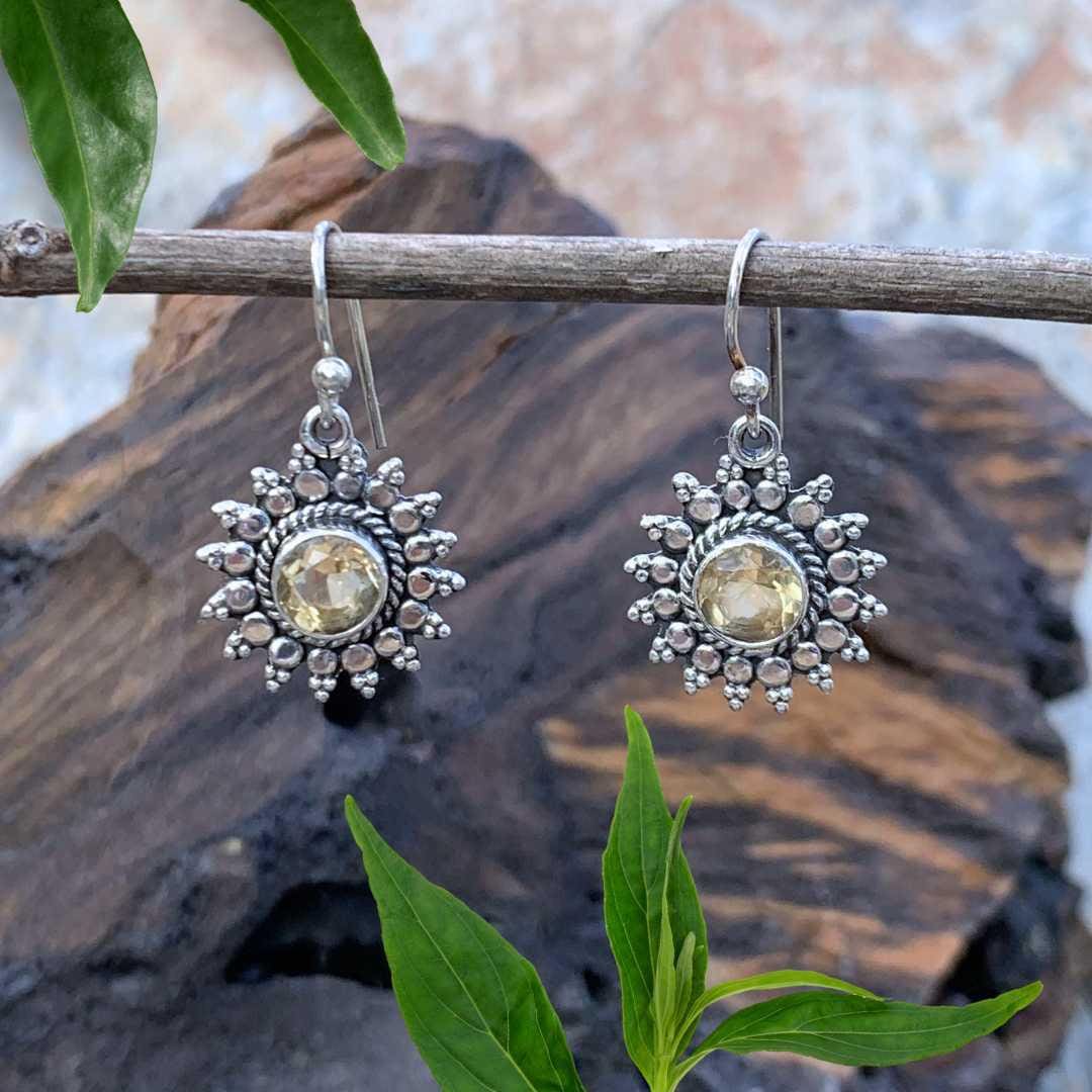 Citrine & Sterling Silver Starburst Earrings