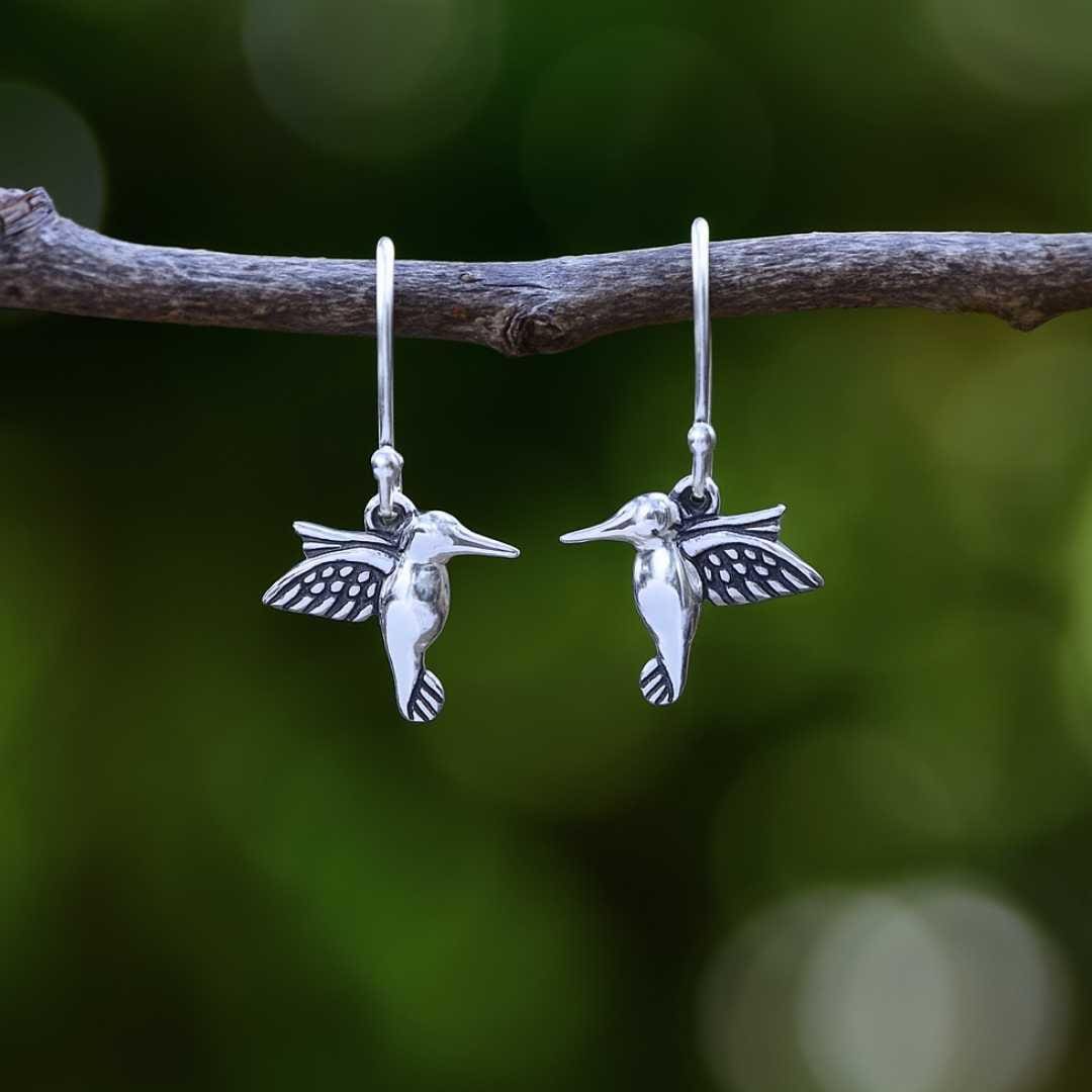 an image of a pair of Dainty Sterling Silver Hummingbird Earrings