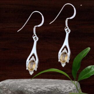an image of a pair of Polished Sterling Silver and Oval Citrine Earrings