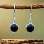 an image of a pair of Petite Round Black Onyx and Sterling Silver Earrings