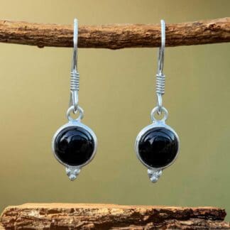 an image of a pair of Petite Round Black Onyx and Sterling Silver Earrings