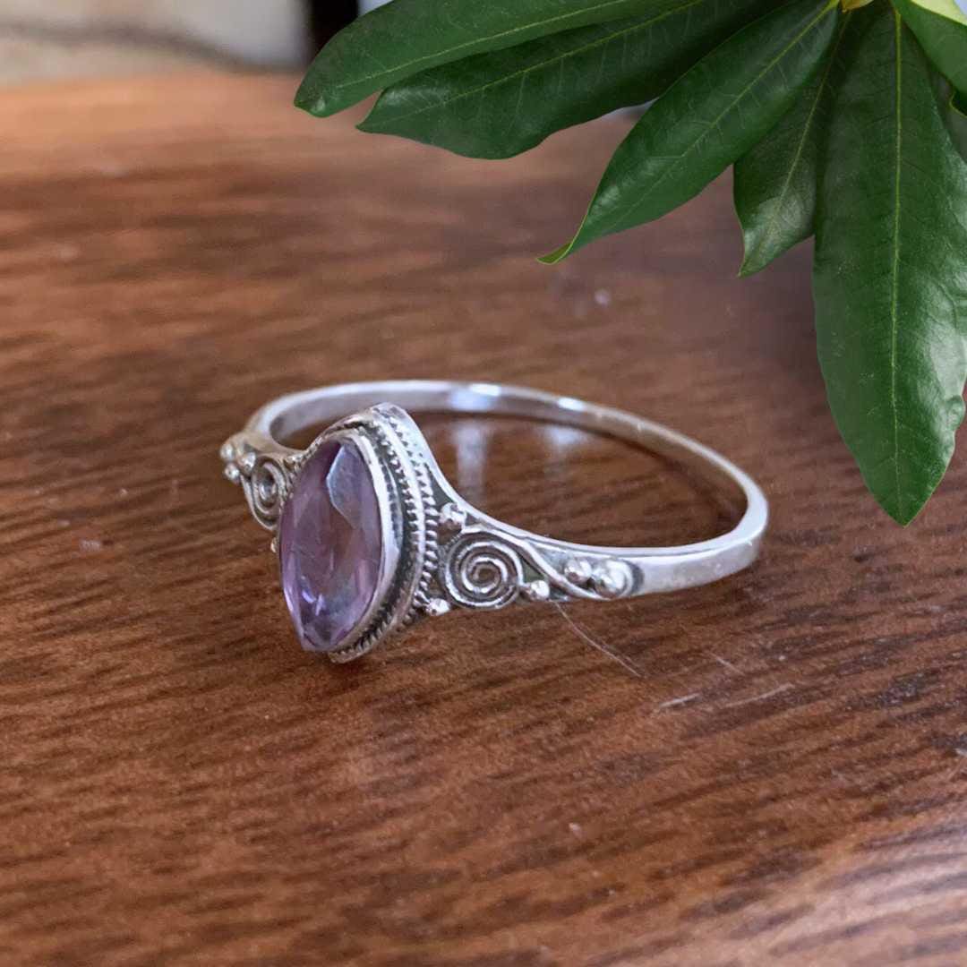Dainty Marquise Amethyst and Sterling Silver Ring - Image 2