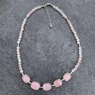 Mixed Rose Quartz and Sterling Silver Beaded Necklace