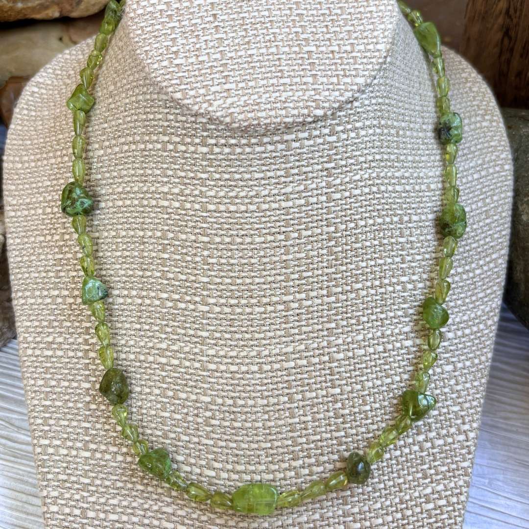 an image of our Peridot Nugget and Teardrop Beads Necklace
