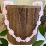 an image of a Rose Quartz Beaded Barrels Necklace