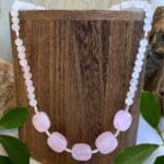 an image of a Mixed Rose Quartz and Sterling Silver Beaded Necklace