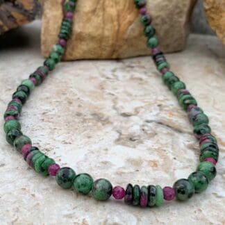 image of a closeup view of a Ruby and Ruby Zoisite Beaded Necklace