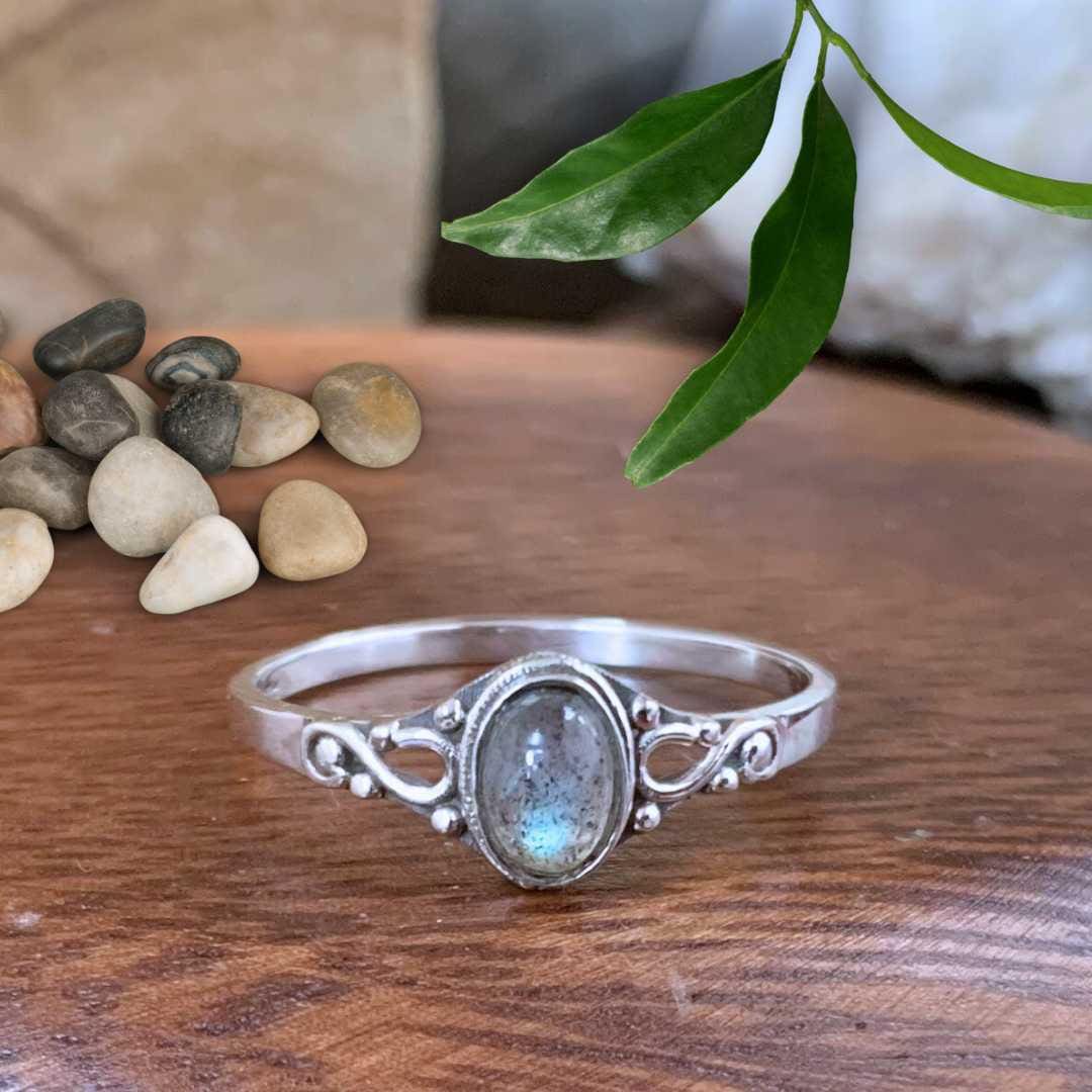 Petite Oval Labradorite and Sterling Silver Ring