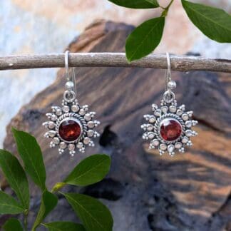 Garnet & Sterling Silver Sunburst Earrings