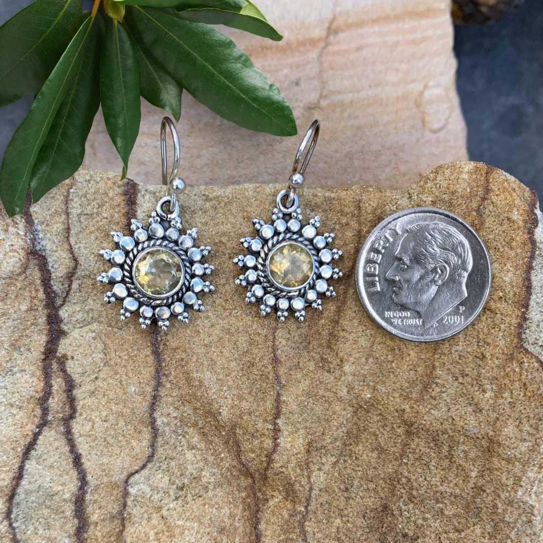 Citrine & Sterling Silver Starburst Earrings - Image 2