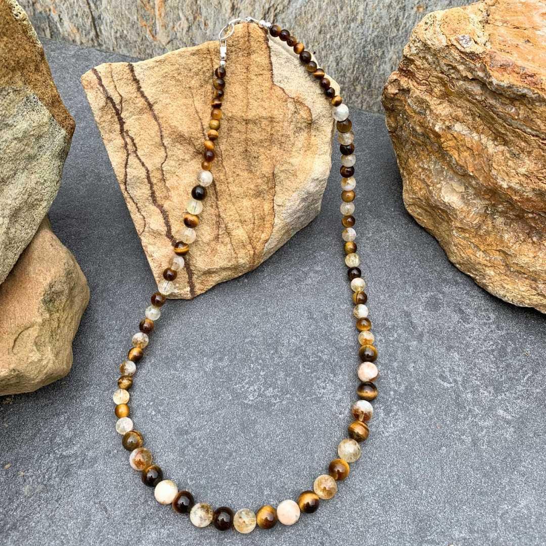 an image of a Citrine and Tiger's Eye Beaded Necklace