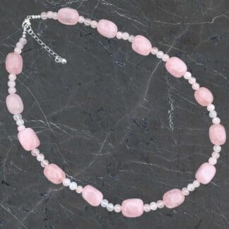 Rose Quartz Beaded Barrels Necklace
