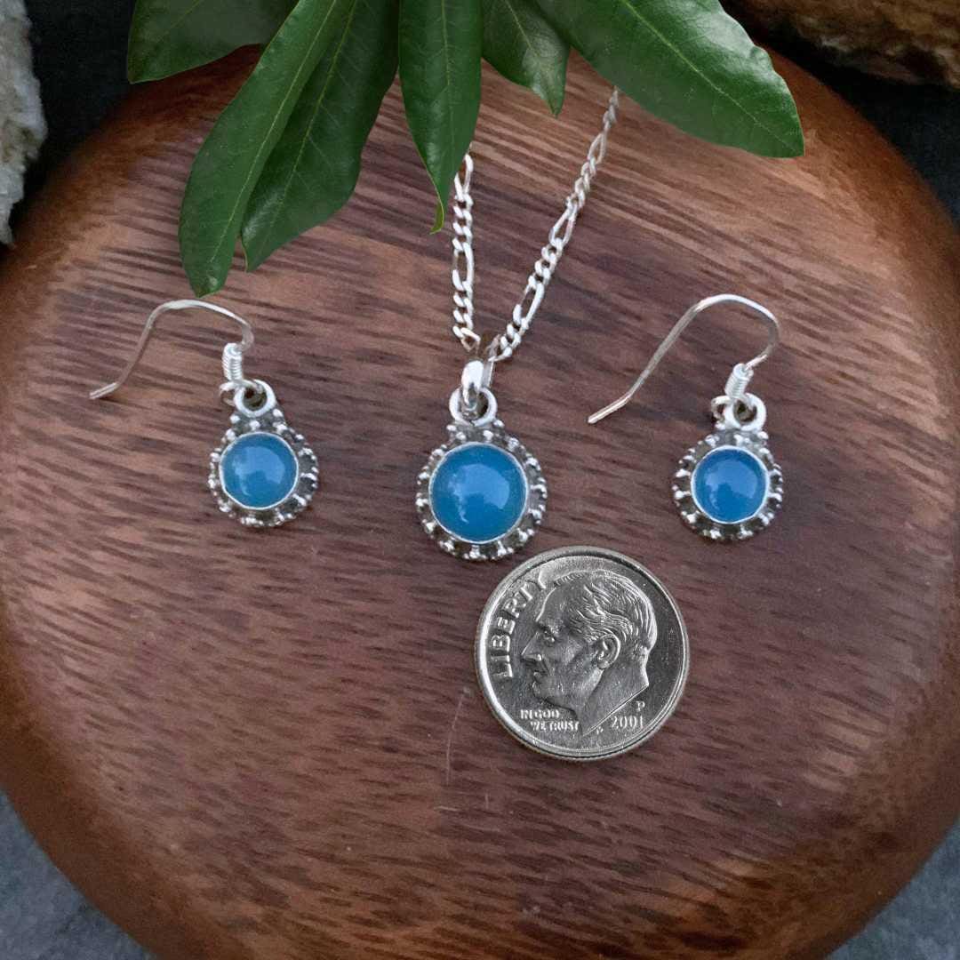Sterling Silver and Blue Chalcedony Pendant and Earrings Set - Image 2