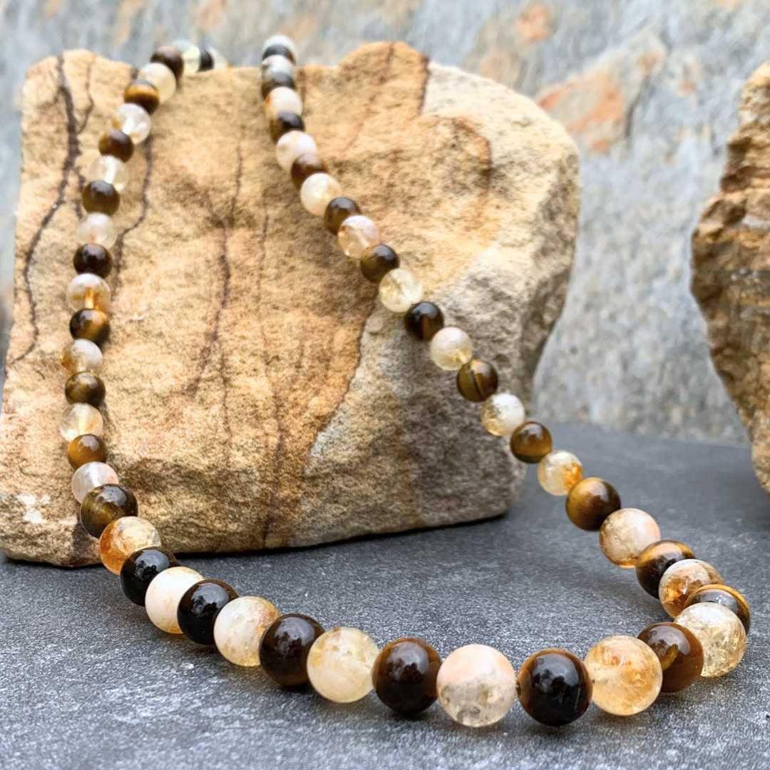 an image of a Citrine and Tiger's Eye Beaded Necklace