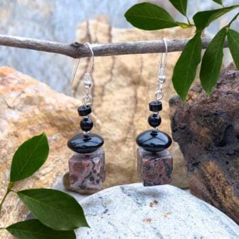 an image of a pair of Leopard Skin Jasper and Black Onyx Earrings