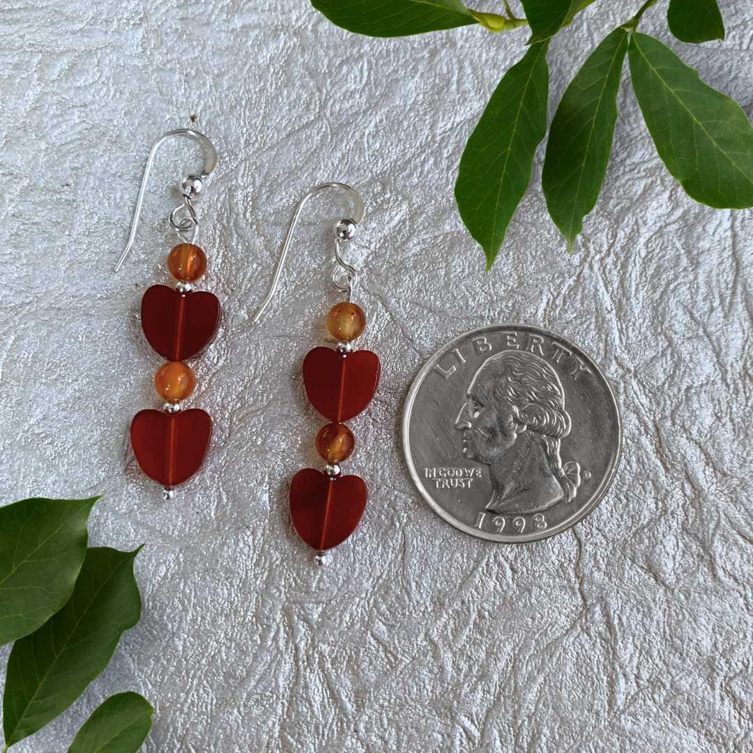an image of a pair of Double Carnelian Heart and Sterling Silver Earrings