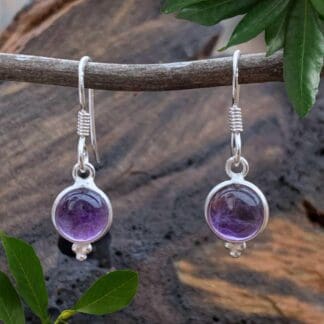 an image of a pair of Petite Round Amethyst and Sterling Silver Earrings