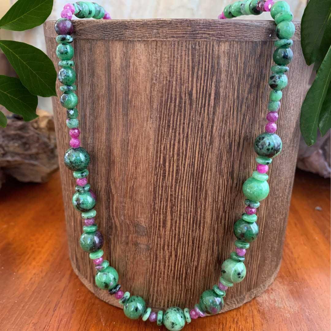 Ruby and Ruby Zoisite Mixed Beaded Necklace