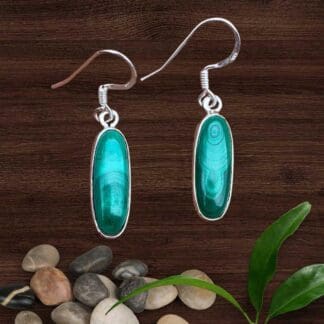 an image of a pair of Oblong Malachite and Sterling Silver Earrings