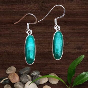 an image of a pair of Oblong Malachite and Sterling Silver Earrings