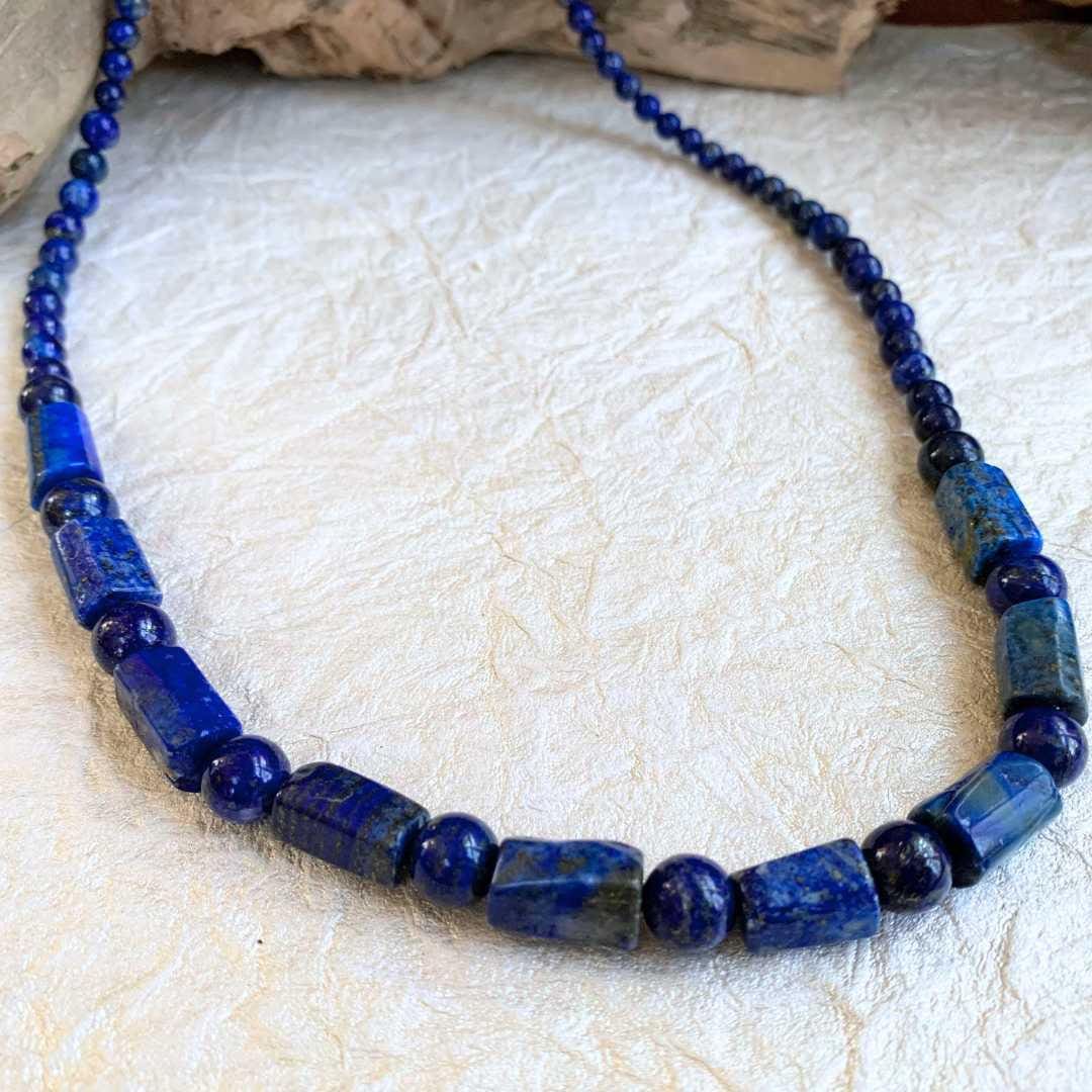 an image of a Natural Lapis Lazuli Tubes and Beads Necklace