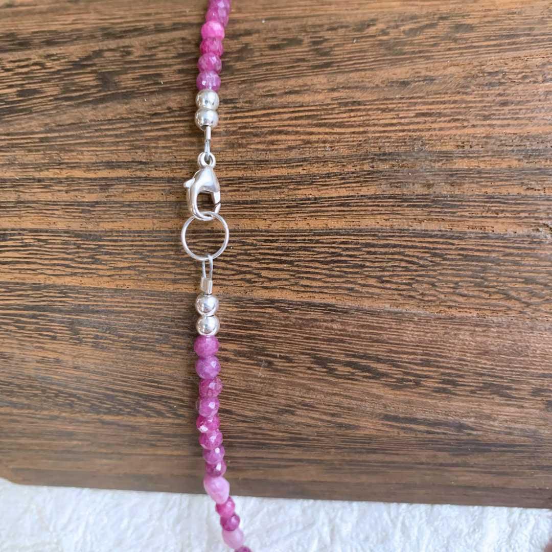 an image of a sterling silver clasp on a Dainty Ruby Beaded Necklace