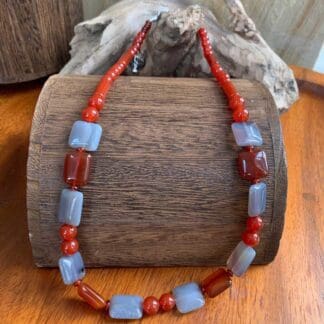 Carnelian and Grey Agate Beaded Necklace