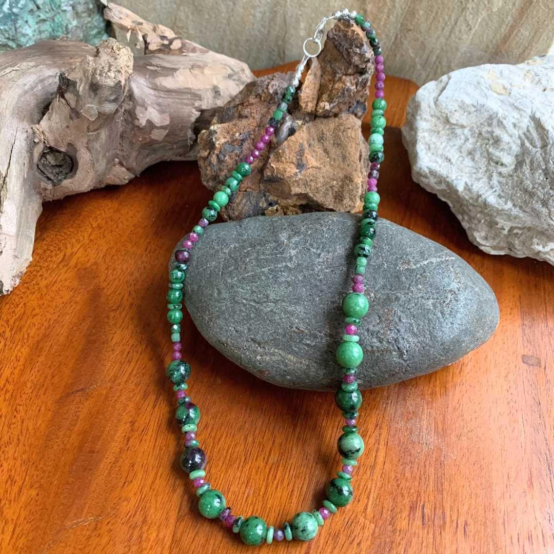 Ruby and Ruby Zoisite Mixed Beaded Necklace - Image 2