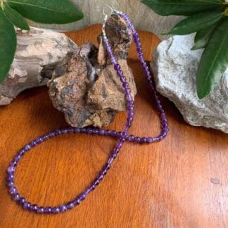 an image of a Long Amethyst Beaded Necklace that is 23.75 inches long