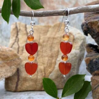 an image of a pair of Double Carnelian Heart and Sterling Silver Earrings